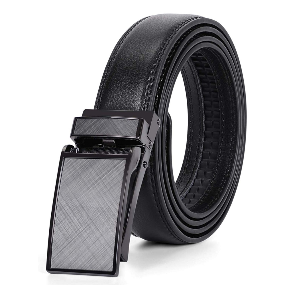 Mens Leather Ratchet Adjustable Dress Belt Black